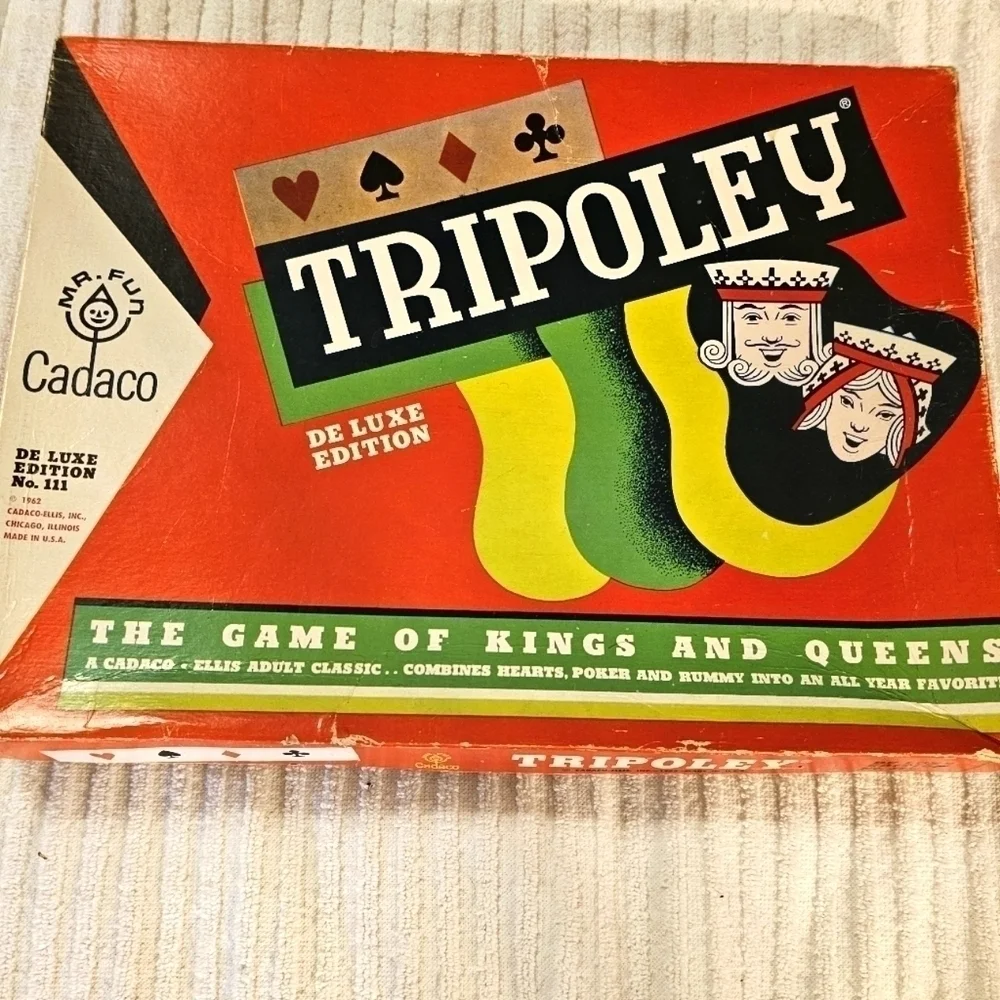 VINTAGE Tripoley Game by Cadavo Deluxe Edition 1962 With playing cards & Chips